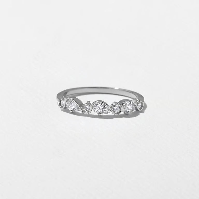 Linnea- Round & Pear Wave Lab Grown Diamond Wedding Band