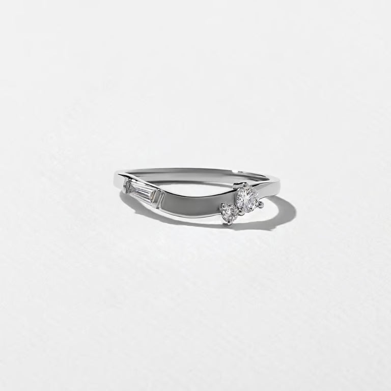 Maia- Round & Tapered Baguette Curved Lab Grown Diamond Wedding Band