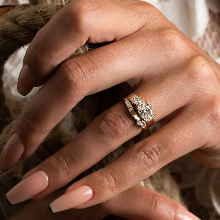 Maia- Round & Tapered Baguette Curved Lab Grown Diamond Wedding Band