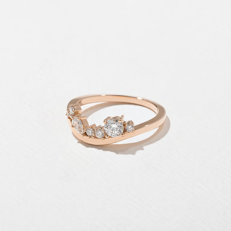 Meadow- Round & Pear Cluster Curved Lab Grown Diamond Wedding Band