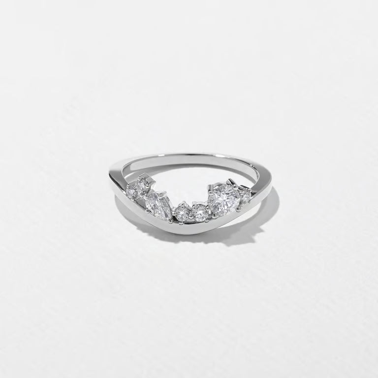 Meadow- Round & Pear Cluster Curved Lab Grown Diamond Wedding Band