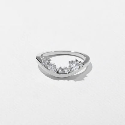 Meadow- Round & Pear Cluster Curved Lab Grown Diamond Wedding Band