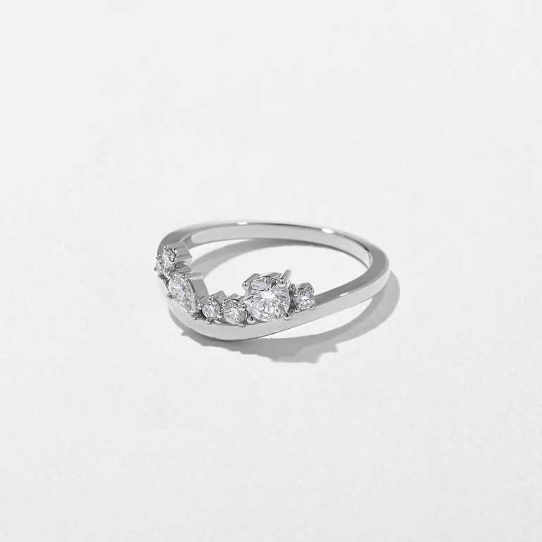 Meadow- Round & Pear Cluster Curved Lab Grown Diamond Wedding Band