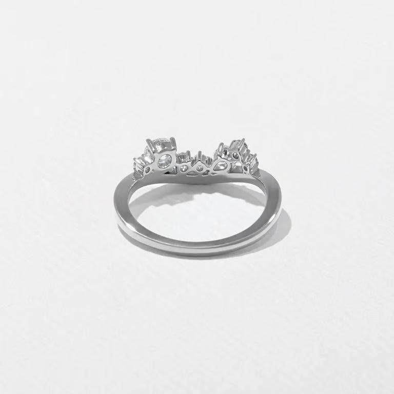 Meadow- Round & Pear Cluster Curved Lab Grown Diamond Wedding Band