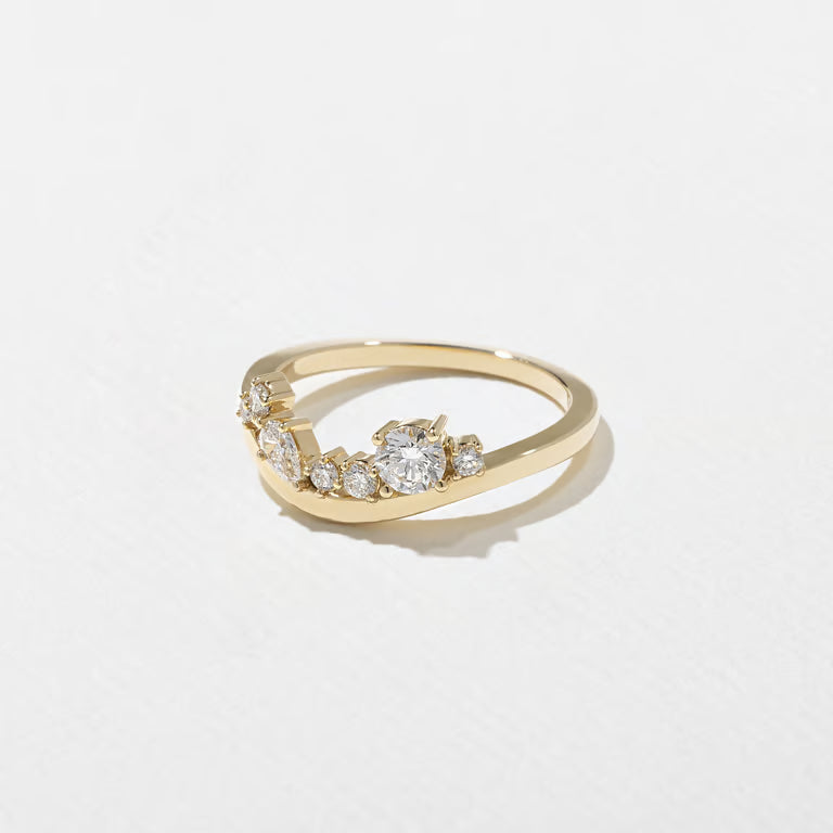Meadow- Round & Pear Cluster Curved Lab Grown Diamond Wedding Band