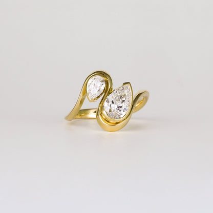 1.0 -3.0 CT Pear Cut Lab Grown Diamond Two Stone Engagement ring