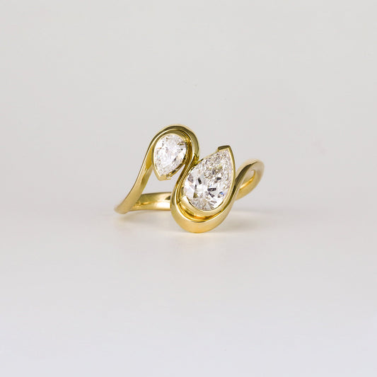1.0 -3.0 CT Pear Cut Lab Grown Diamond Two Stone Engagement ring