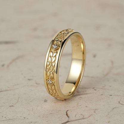 Vintage Men's Moissanite Leaf Wedding Band