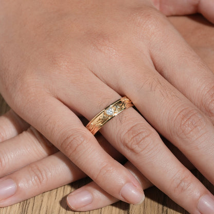 Timeless Romance: Heart-Shaped Moissanite Leaf Wedding Band