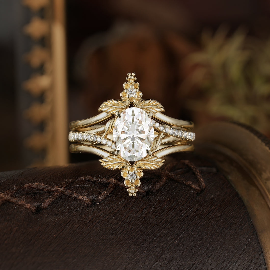 1.32 CT Oval Shaped Moissanite Diamond Bridal Set With Vintage Setting