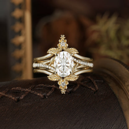 1.32 CT Oval Shaped Moissanite Diamond Bridal Set With Vintage Setting