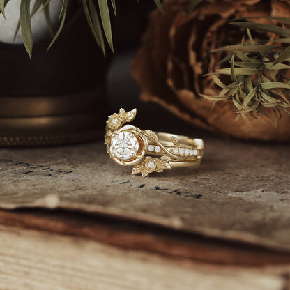 1.32 CT Round Shaped Moissanite Diamond Bridal Set With Vintage Setting