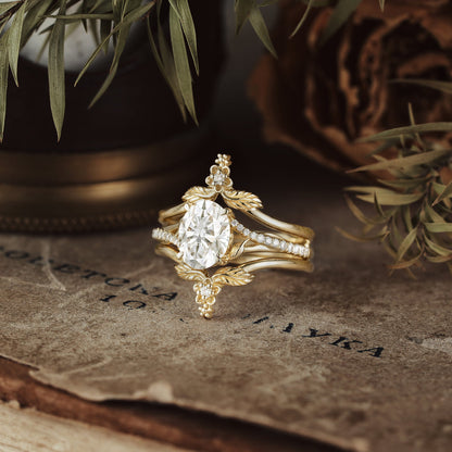 1.32 CT Oval Shaped Moissanite Diamond Bridal Set With Vintage Setting