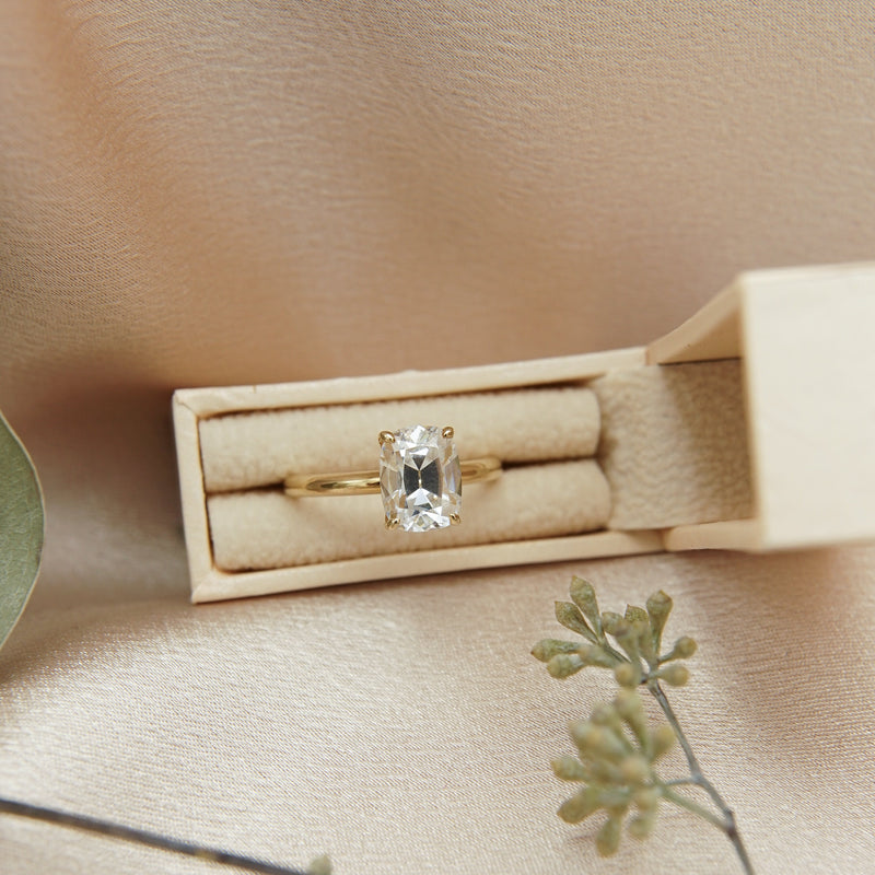 Elongated cushion cut moissanite solitaire engagement ring