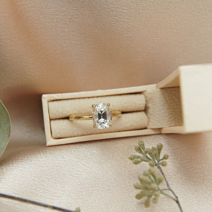 Elongated cushion cut moissanite solitaire engagement ring