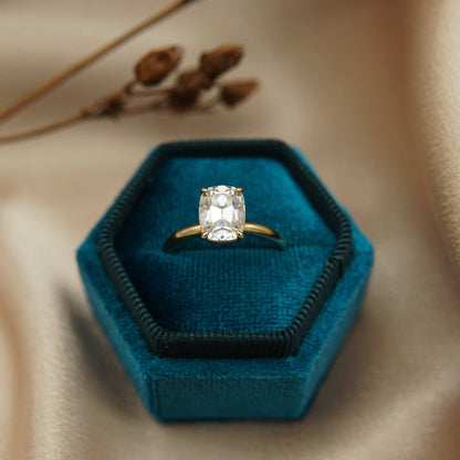 Elongated cushion cut moissanite solitaire engagement ring