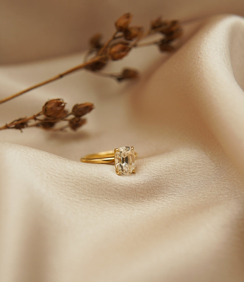 Elongated cushion cut moissanite solitaire engagement ring