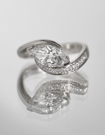1.0 - 2.0 CT Marquise Cut Lab Grown Diamond Pavé Unique Setting Engagement Ring