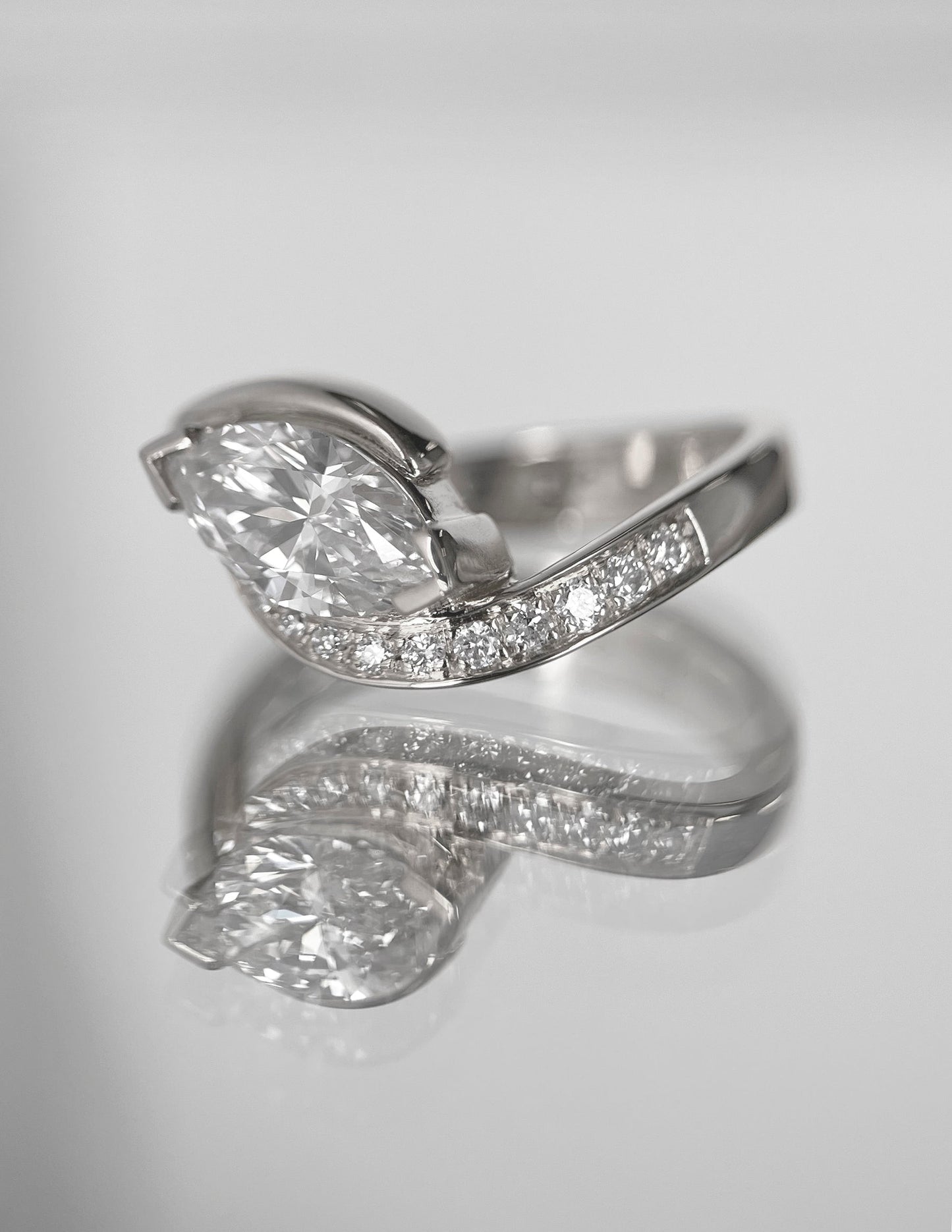 1.0 - 2.0 CT Marquise Cut Lab Grown Diamond Pavé Unique Setting Engagement Ring