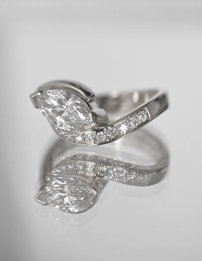 1.0 - 2.0 CT Marquise Cut Lab Grown Diamond Pavé Unique Setting Engagement Ring