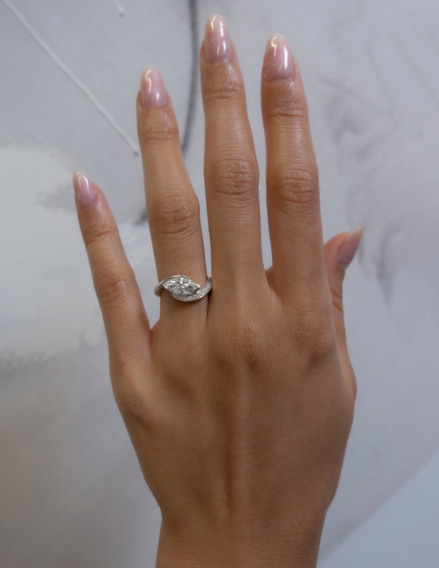 1.0 - 2.0 CT Marquise Cut Lab Grown Diamond Pavé Unique Setting Engagement Ring