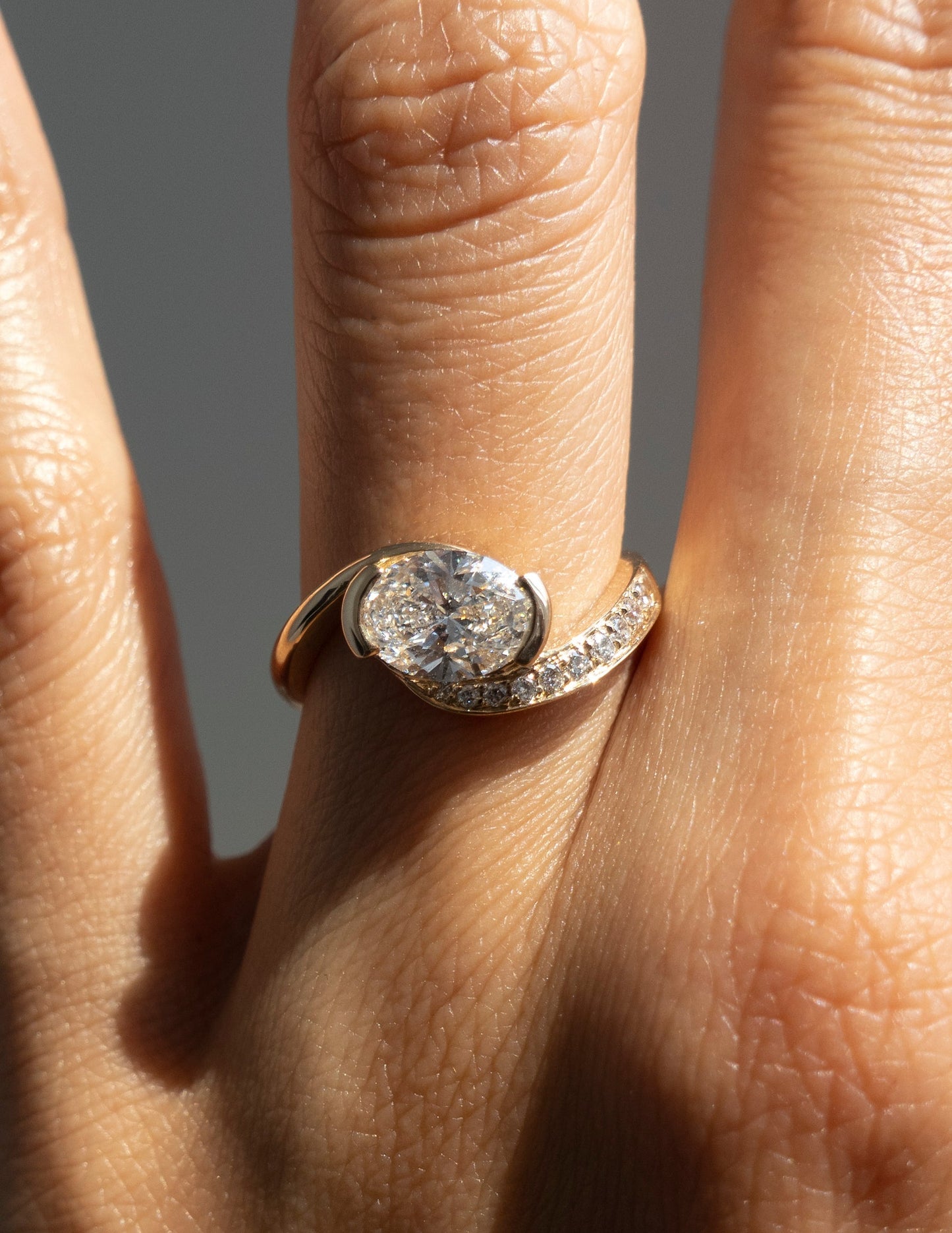 1.0 - 2.0 CT Oval Cut Lab Grown Diamond Pavé Unique Setting Engagement Ring