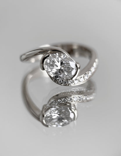 1.0 - 2.0 CT Oval Cut Lab Grown Diamond Pavé Unique Setting Engagement Ring