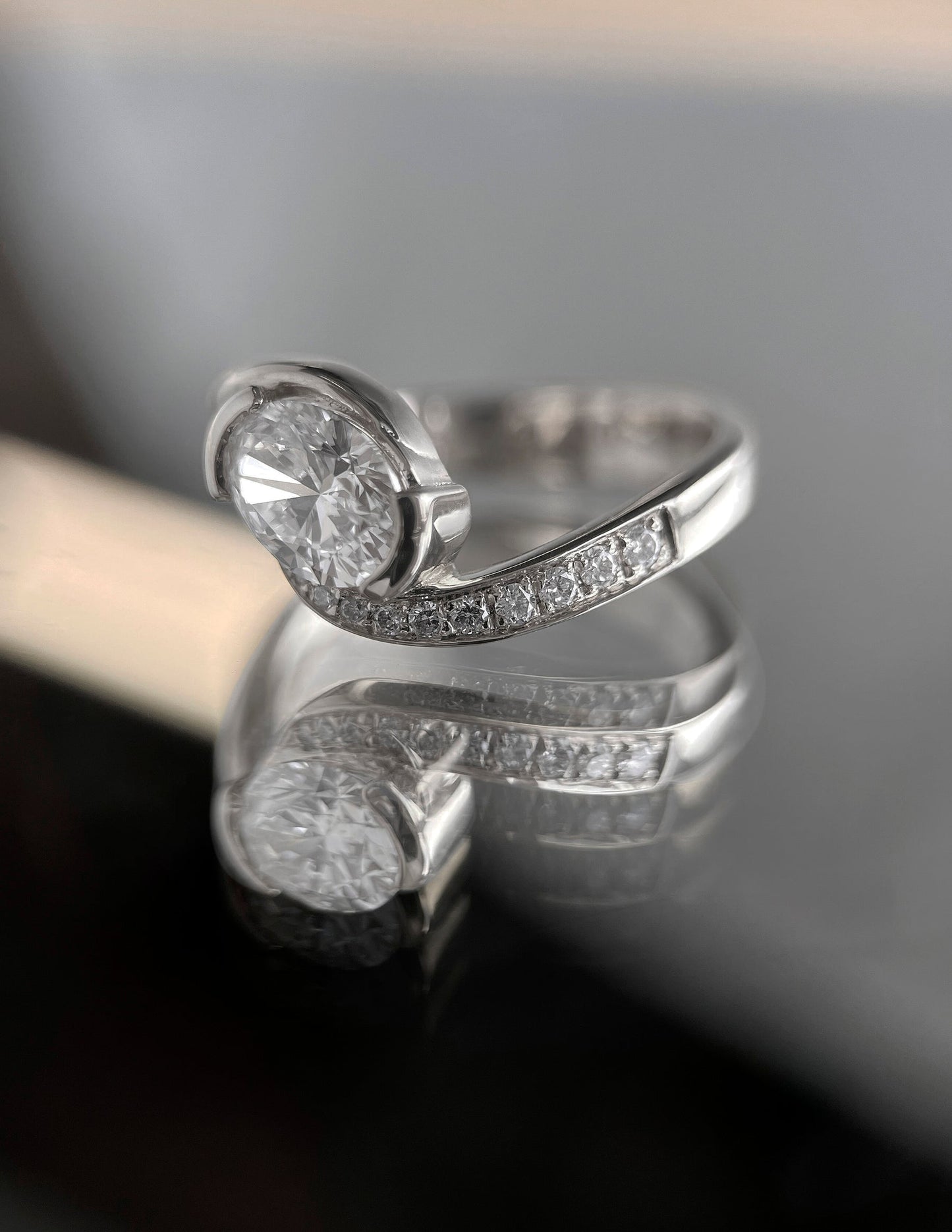 1.0 - 2.0 CT Oval Cut Lab Grown Diamond Pavé Unique Setting Engagement Ring