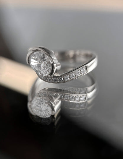 1.0 - 2.0 CT Oval Cut Lab Grown Diamond Pavé Unique Setting Engagement Ring