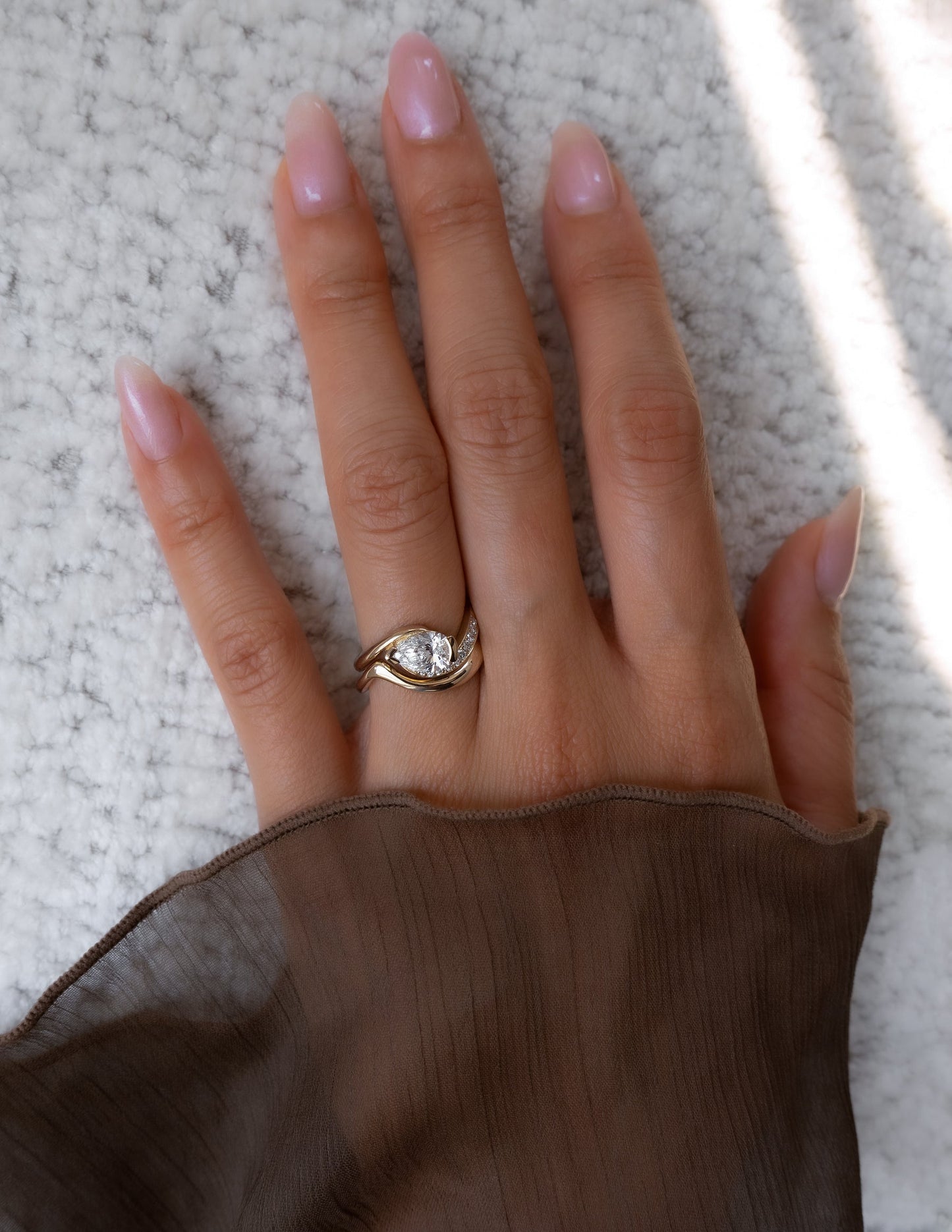 1.0 - 2.0 CT Pear Cut Lab Grown Diamond Pavé Unique Setting Engagement Ring