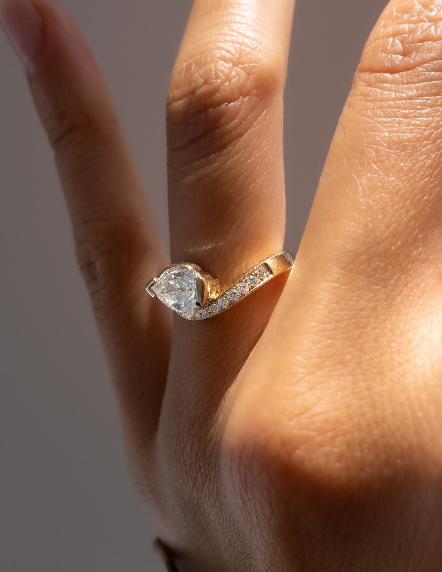 1.0 - 2.0 CT Pear Cut Lab Grown Diamond Pavé Unique Setting Engagement Ring
