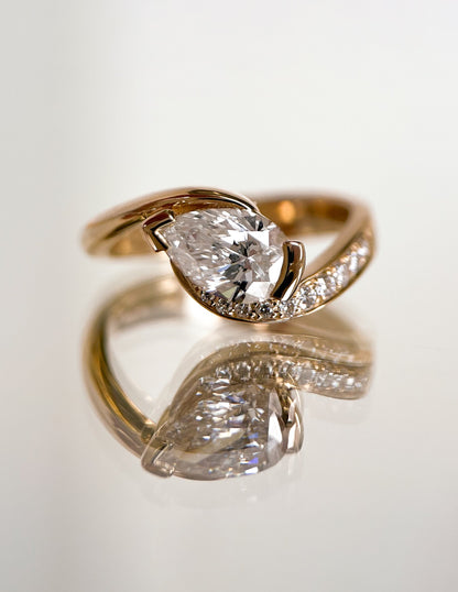 1.0 - 2.0 CT Pear Cut Lab Grown Diamond Pavé Unique Setting Engagement Ring