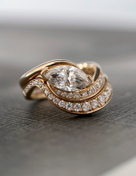 1.0- 2.0 CT Marquise Shape Lab Grown Diamond Pave Setting Bridal Set