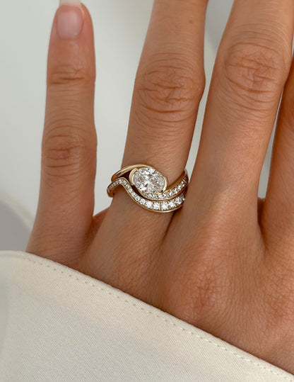 1.0- 2.0 CT Oval Cut Lab Grown Diamond Pave Setting Bridal Set