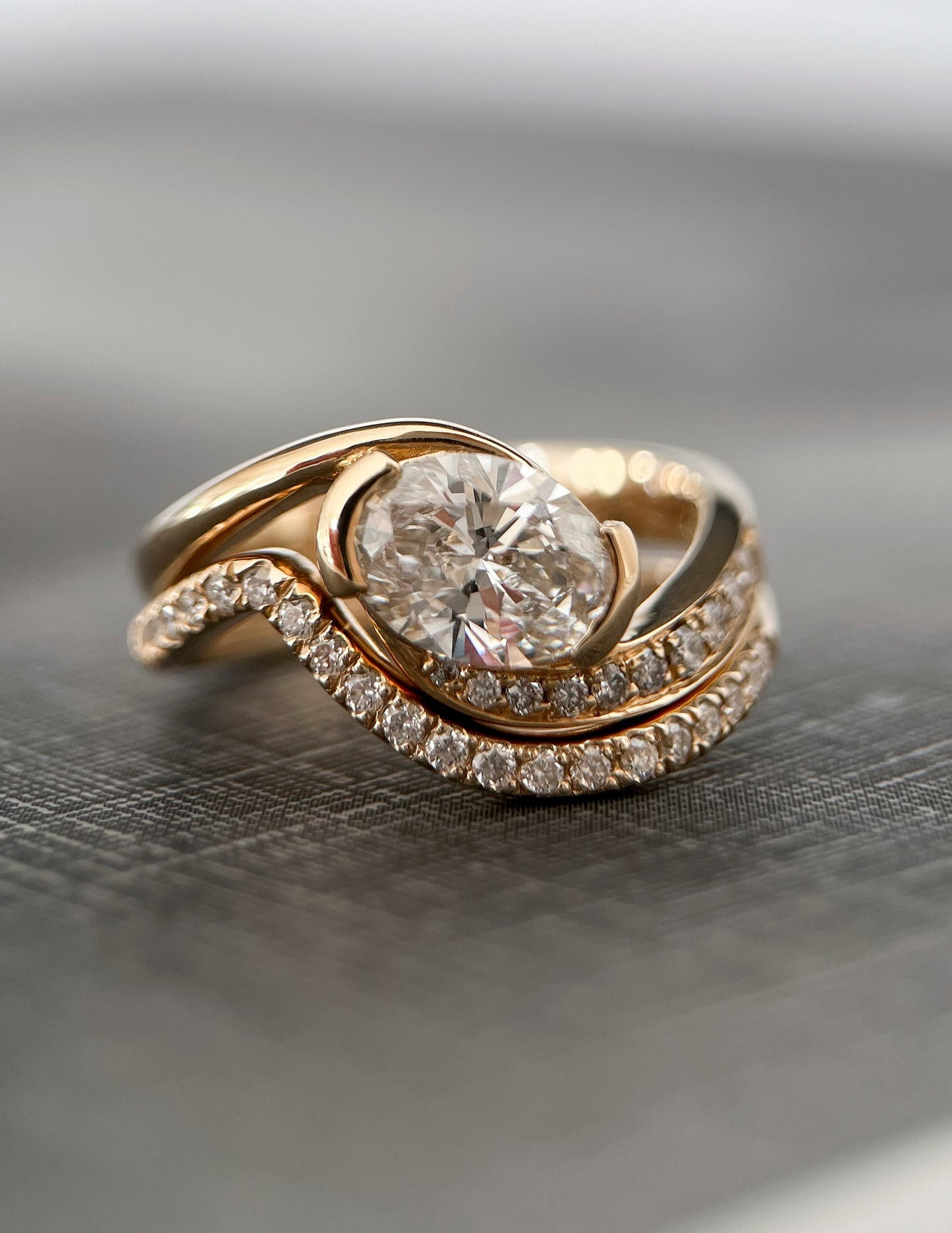 1.0- 2.0 CT Oval Cut Lab Grown Diamond Pave Setting Bridal Set