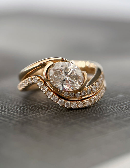 1.0- 2.0 CT Oval Cut Lab Grown Diamond Pave Setting Bridal Set