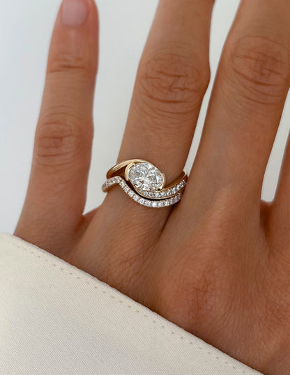 1.0- 2.0 CT Oval Cut Lab Grown Diamond Pave Setting Bridal Set