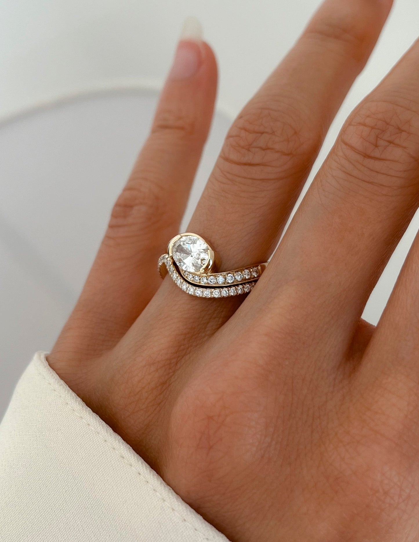 1.0- 2.0 CT Oval Cut Lab Grown Diamond Pave Setting Bridal Set