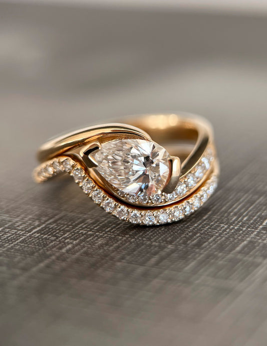 1.0- 2.0 CT Pear Cut Lab Grown Diamond Pave Style Bridal Set