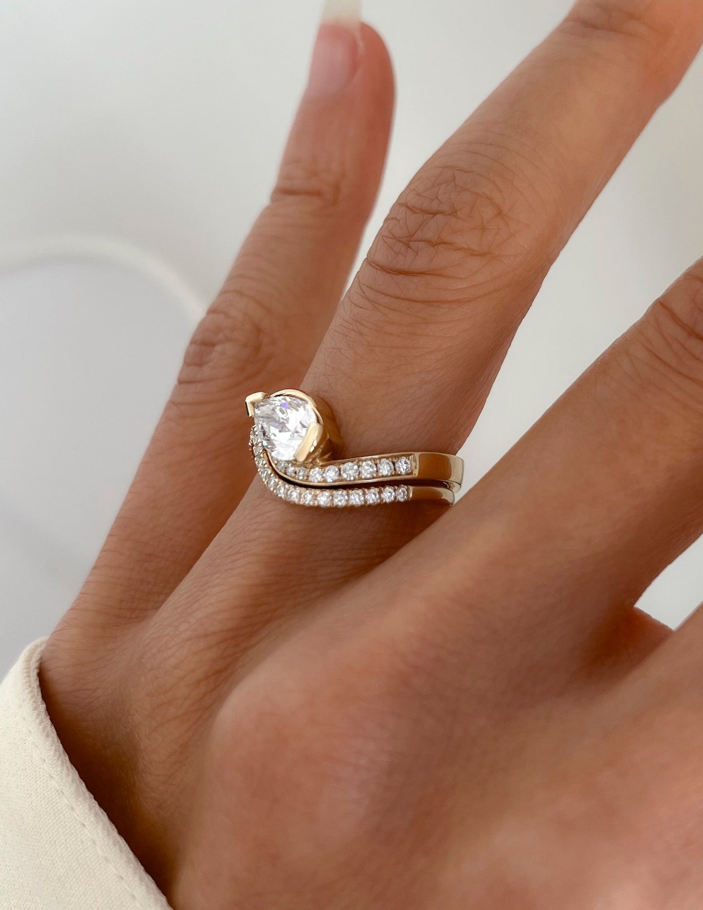1.0- 2.0 CT Pear Cut Lab Grown Diamond Pave Style Bridal Set