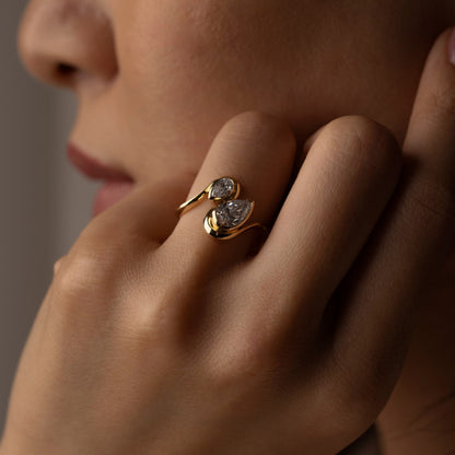 1.0 -3.0 CT Pear Cut Lab Grown Diamond Two Stone Engagement ring