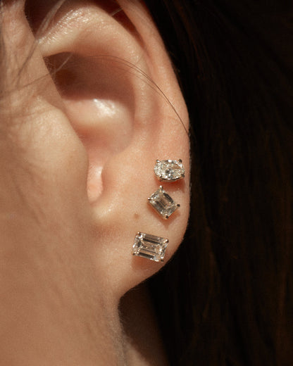 Solitaire Stud Earrings with 0.50 CT  Emerald Cut Moissanite