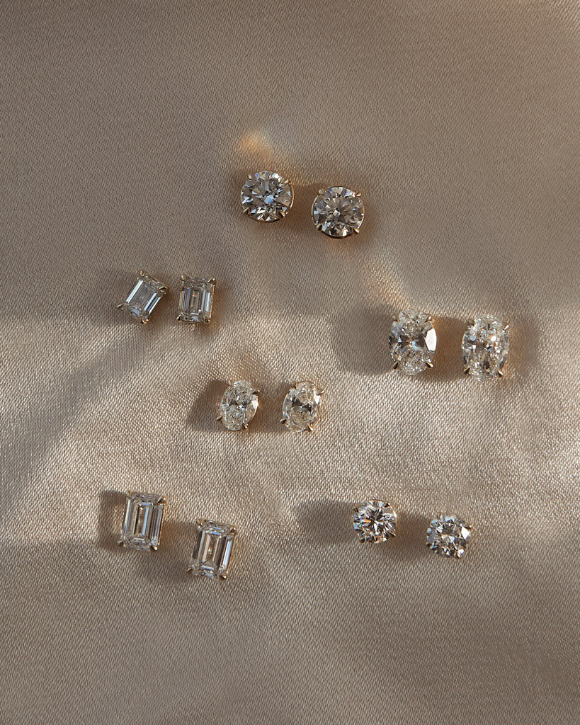Solitaire Stud Earrings with 0.50 CT  Emerald Cut Moissanite