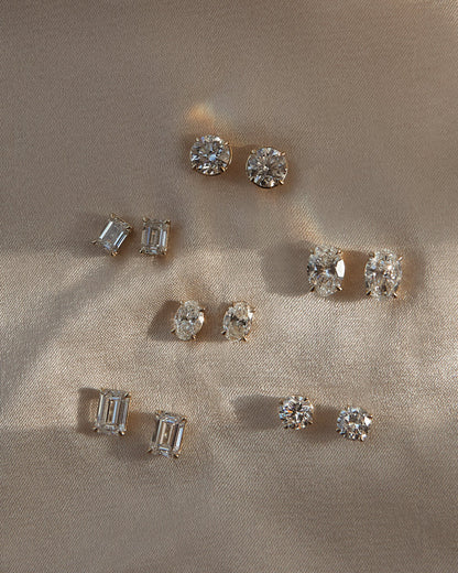 Solitaire Stud Earrings with 0.50 CT  Emerald Cut Moissanite