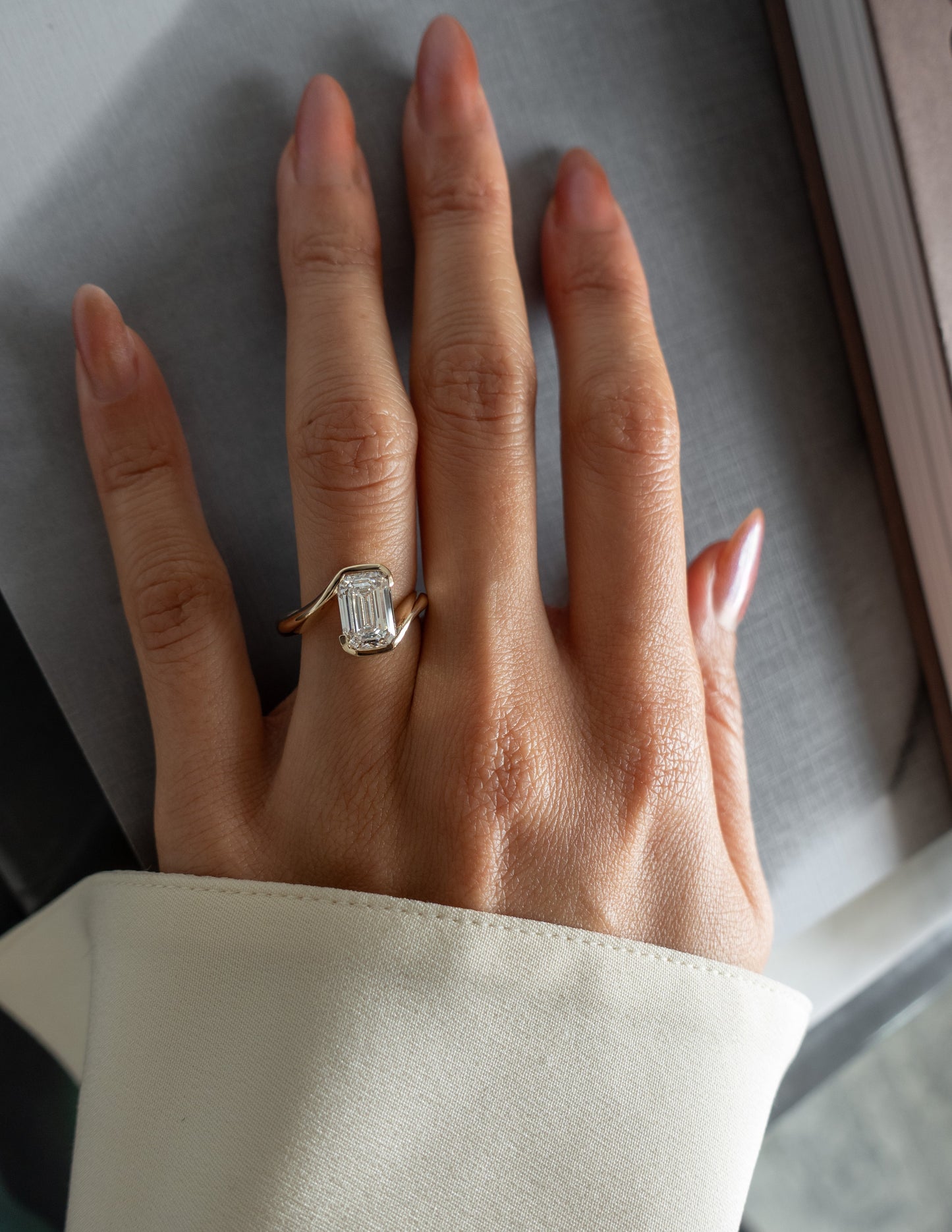 1.0 -3.0 CT Emerald Shaped Lab Grown Diamond Bypass Style Engagement Ring