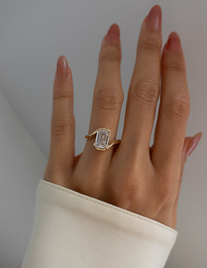 1.0 -3.0 CT Emerald Shaped Lab Grown Diamond Bypass Style Engagement Ring