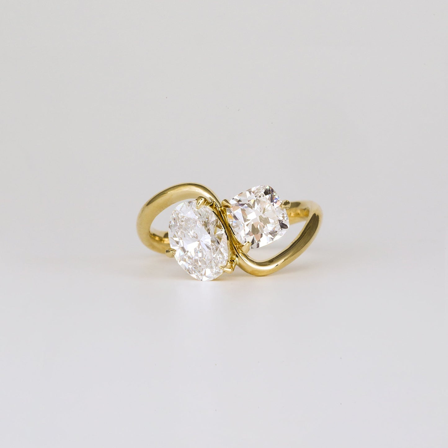 2.27 TCW Cushion & Oval Lab Grown Diamond Two Stone Engagement Ring