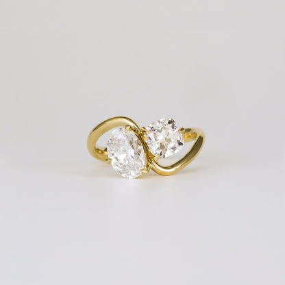 2.27 TCW Cushion & Oval Lab Grown Diamond Two Stone Engagement Ring
