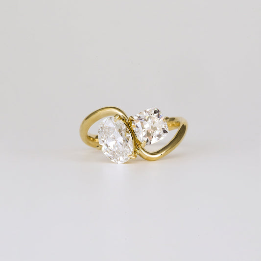 2.27 TCW Cushion & Oval Lab Grown Diamond Two Stone Engagement Ring
