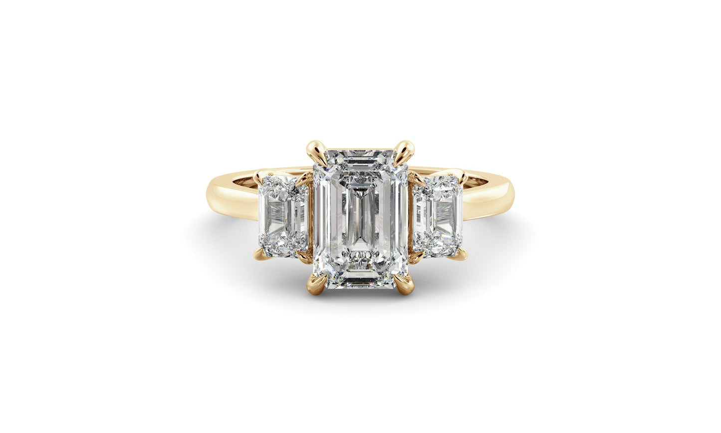 Three Stone Ring with 1.0 CT Emerald Moissanite